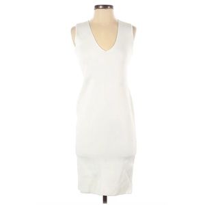 ZARA Knit Ribbed White Sleeveless Dress Stretch V-Neck Sheath Women's Size S
